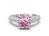White gold Fancy Pink Radiant Cut Diamond Solitaire Ring with Three-Row Pavé Band and Four-Prong Setting_46