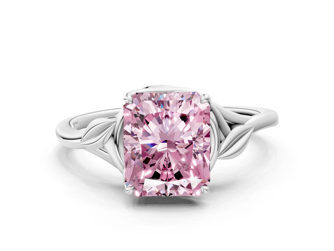 White gold Fancy Pink Radiant Cut Diamond Solitaire Ring with Twist Band and Four-Prong Setting_183