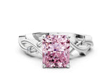 White gold Fancy Pink Radiant Cut Diamond Solitaire Ring with Twisted Band and Prong Setting_236