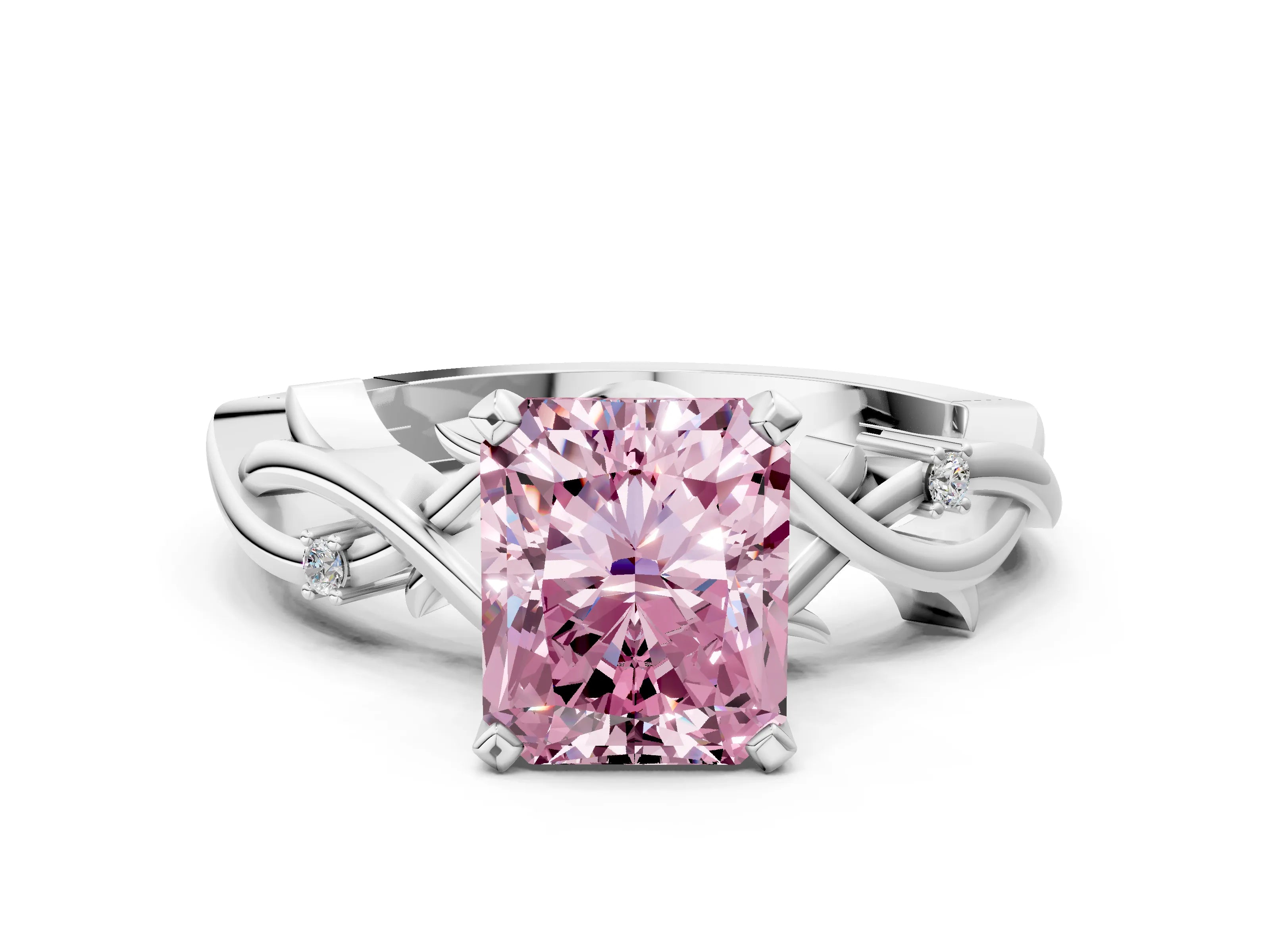 White gold Fancy Pink Radiant Cut Diamond Solitaire Ring with Twisted Band and Prong Setting_236