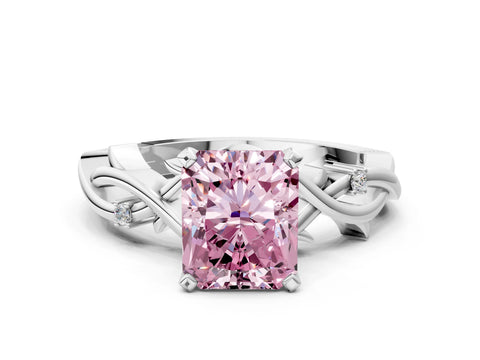 White gold Fancy Pink Radiant Cut Diamond Solitaire Ring with Twisted Band and Prong Setting_236