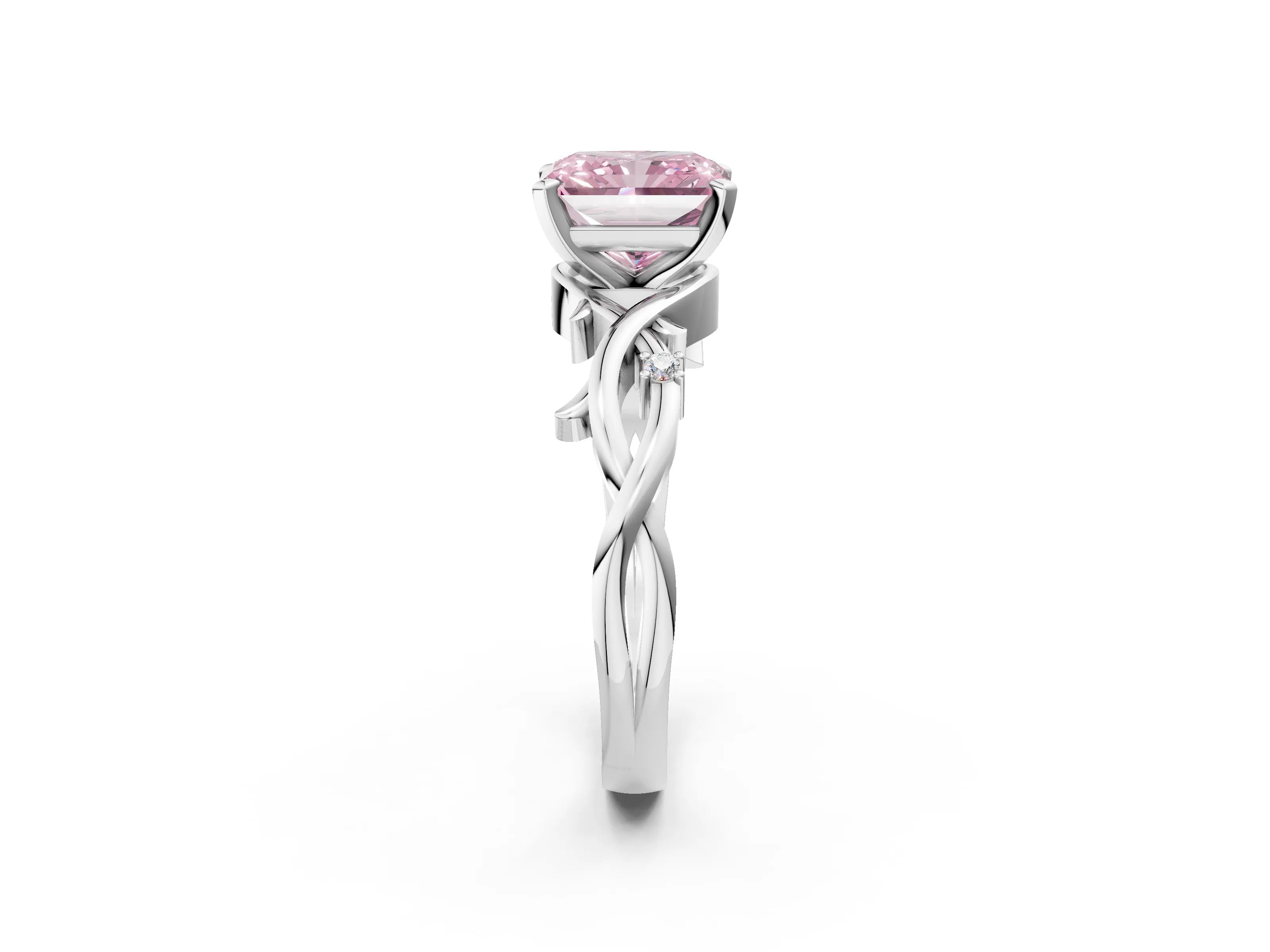White gold Fancy Pink Radiant Cut Diamond Solitaire Ring with Twisted Band and Prong Setting_238