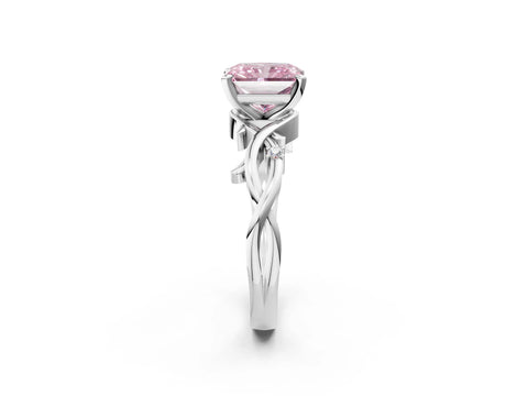 White gold Fancy Pink Radiant Cut Diamond Solitaire Ring with Twisted Band and Prong Setting_238
