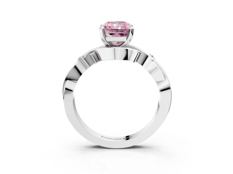 White gold Fancy Pink Radiant Cut Diamond Solitaire Ring with Twisted Band and Prong Setting_239