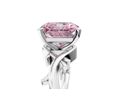 White gold Fancy Pink Radiant Cut Diamond Solitaire Ring with Twisted Band and Prong Setting_241