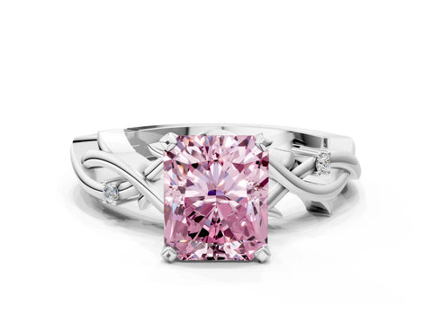 White gold Fancy Pink Radiant Cut Diamond Solitaire Ring with Twisted Band and Prong Setting_242