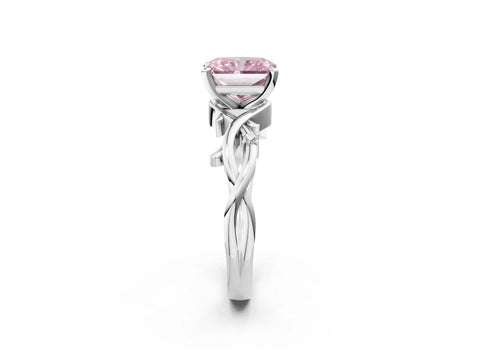 White gold Fancy Pink Radiant Cut Diamond Solitaire Ring with Twisted Band and Prong Setting_244