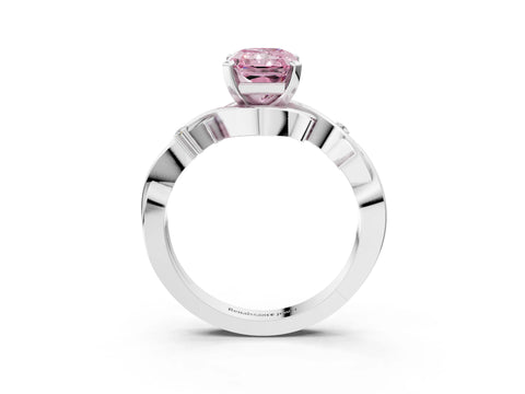 White gold Fancy Pink Radiant Cut Diamond Solitaire Ring with Twisted Band and Prong Setting_245