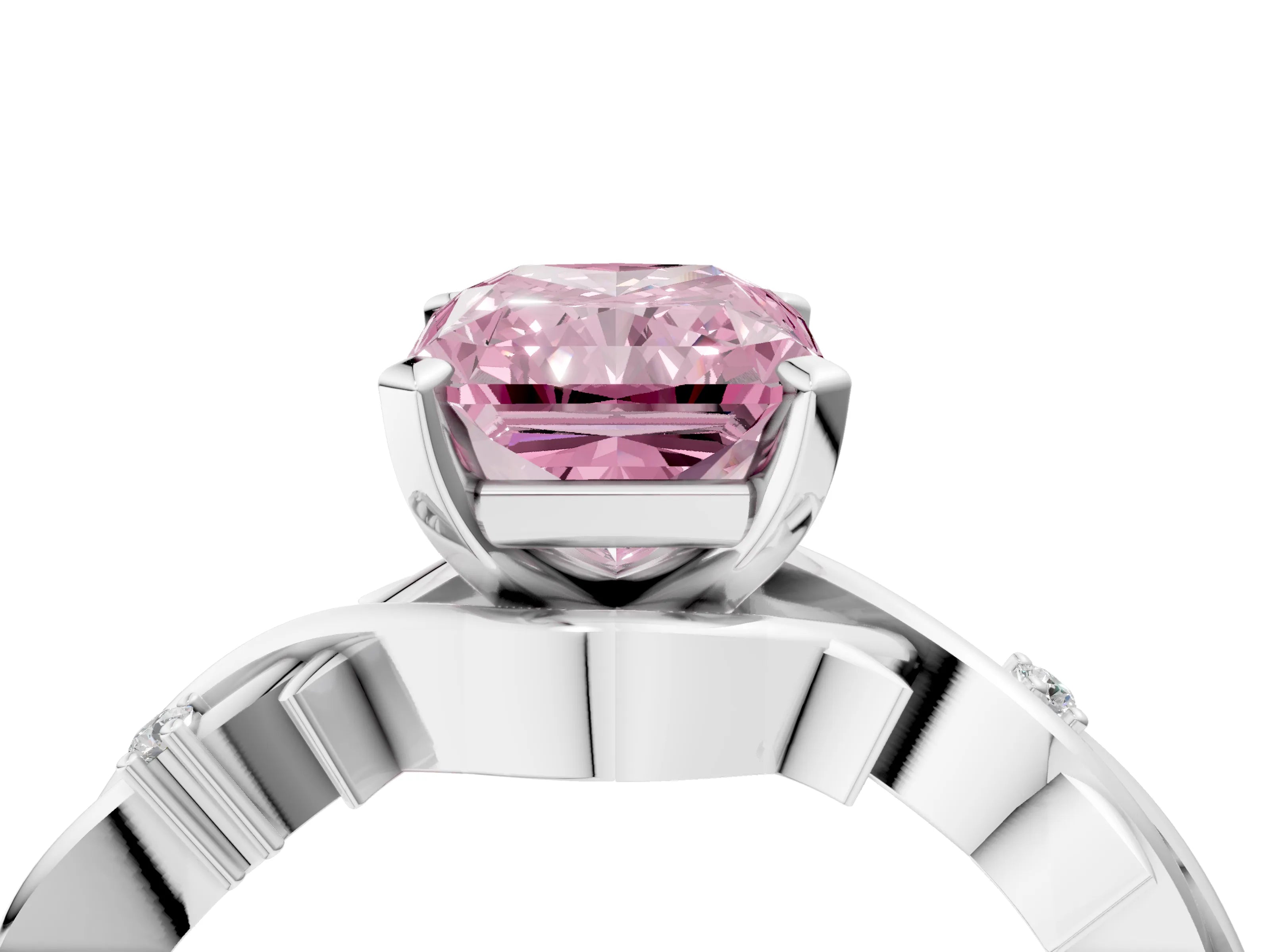 White gold Fancy Pink Radiant Cut Diamond Solitaire Ring with Twisted Band and Prong Setting_246