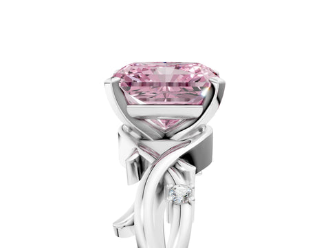 White gold Fancy Pink Radiant Cut Diamond Solitaire Ring with Twisted Band and Prong Setting_247