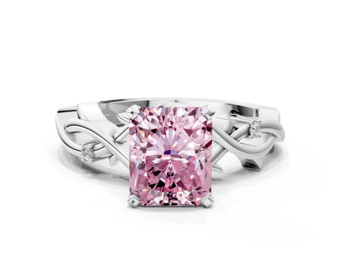 White gold Fancy Pink Radiant Cut Diamond Solitaire Ring with Twisted Band and Prong Setting_248