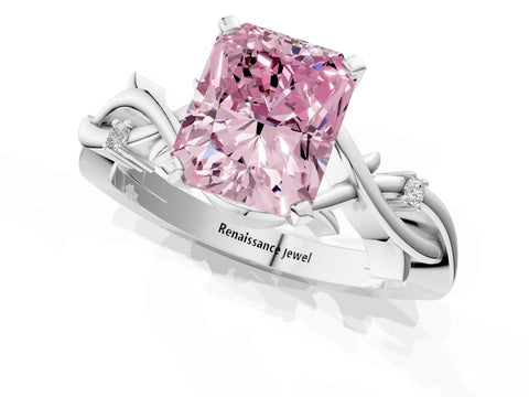 White gold Fancy Pink Radiant Cut Diamond Solitaire Ring with Twisted Band and Prong Setting_249