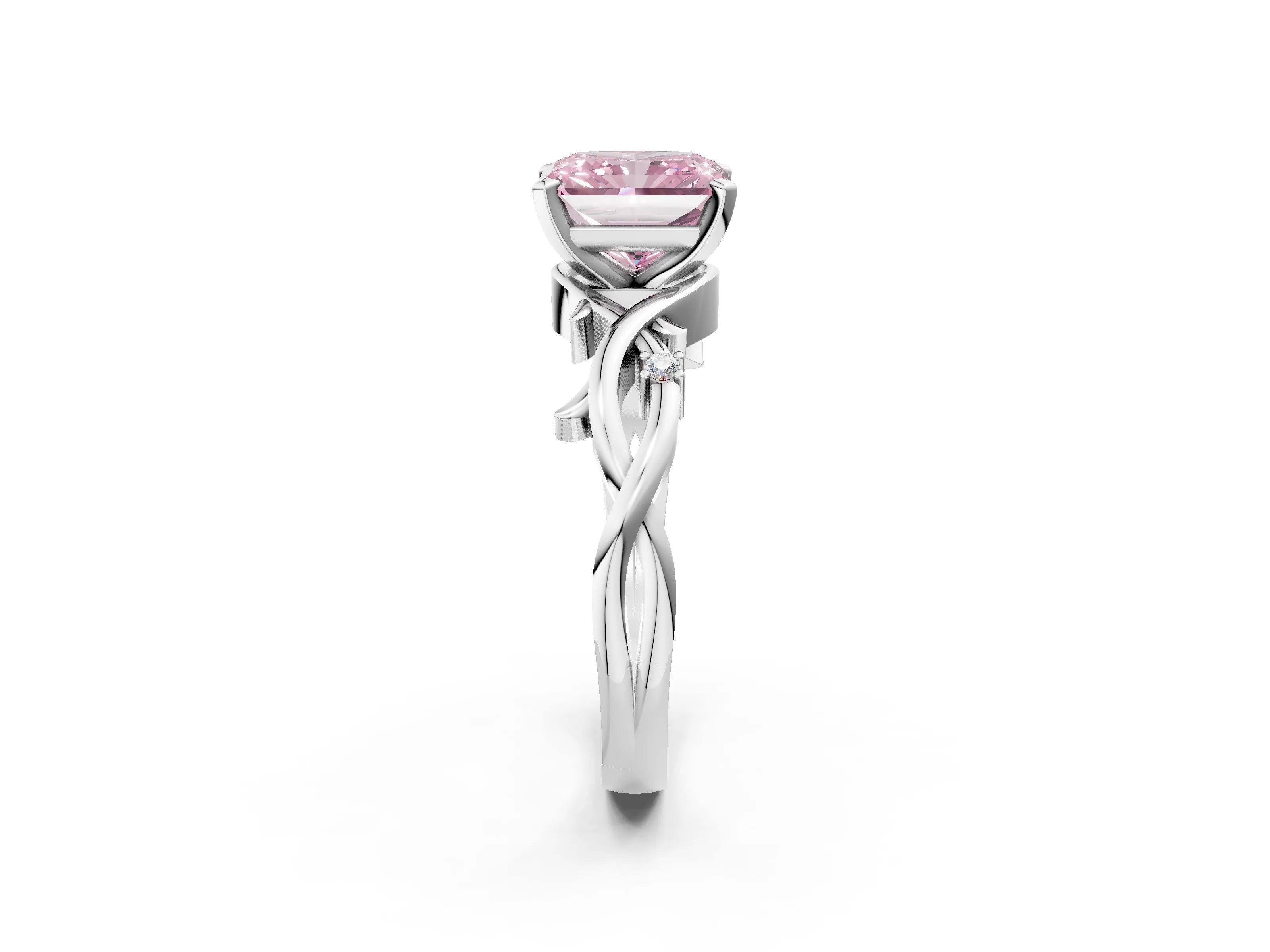 White gold Fancy Pink Radiant Cut Diamond Solitaire Ring with Twisted Band and Prong Setting_250