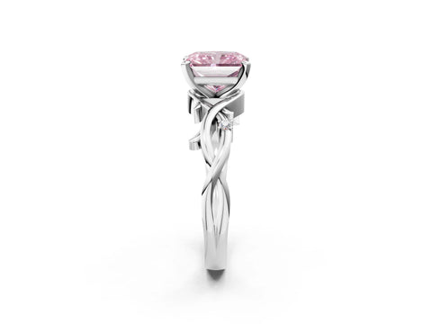 White gold Fancy Pink Radiant Cut Diamond Solitaire Ring with Twisted Band and Prong Setting_250