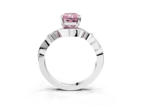 White gold Fancy Pink Radiant Cut Diamond Solitaire Ring with Twisted Band and Prong Setting_251