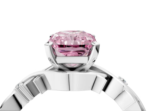 White gold Fancy Pink Radiant Cut Diamond Solitaire Ring with Twisted Band and Prong Setting_252