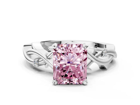 White gold Fancy Pink Radiant Cut Diamond Solitaire Ring with Twisted Band and Prong Setting_254