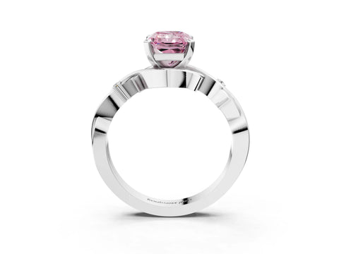 White gold Fancy Pink Radiant Cut Diamond Solitaire Ring with Twisted Band and Prong Setting_257