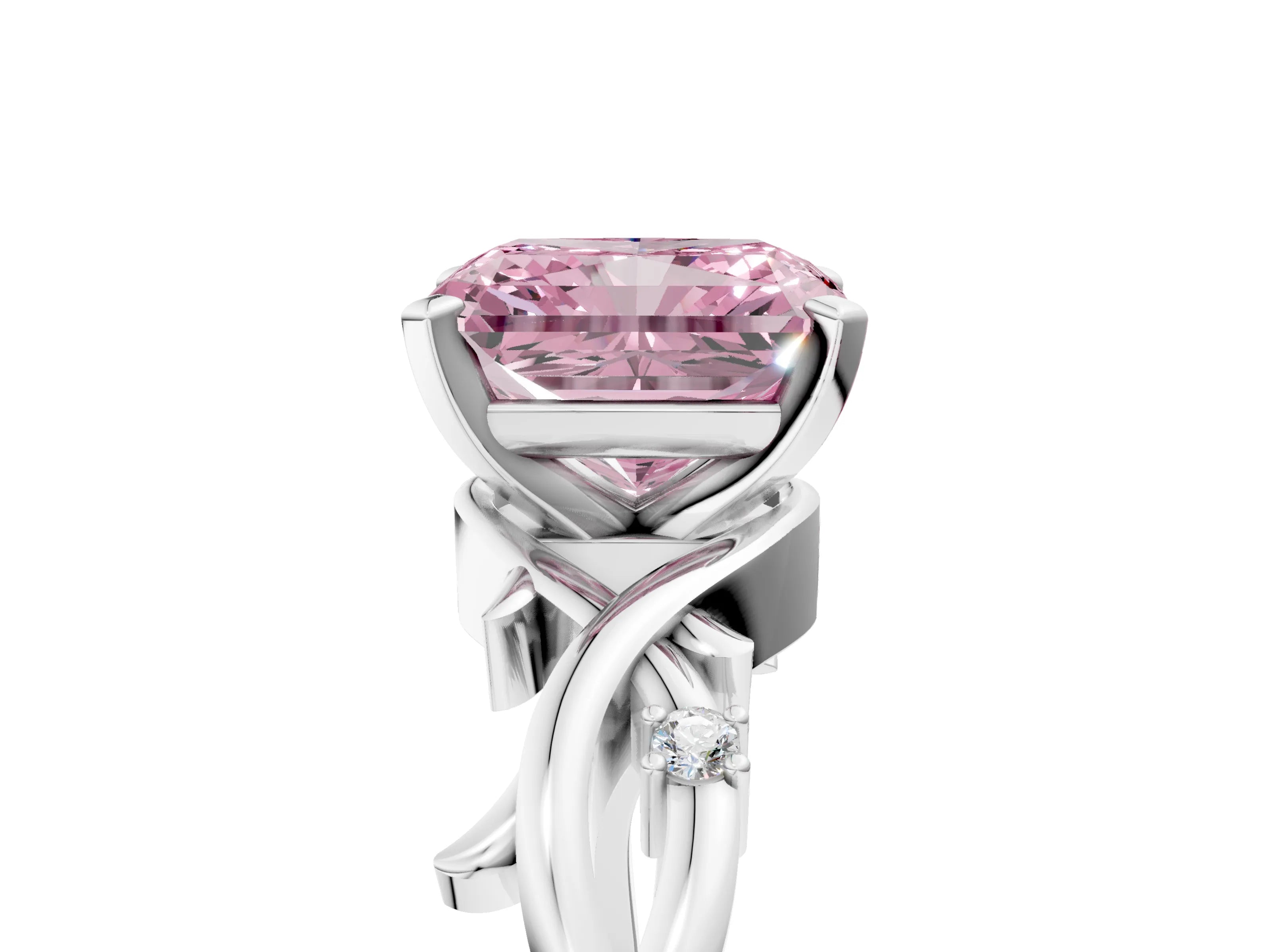 White gold Fancy Pink Radiant Cut Diamond Solitaire Ring with Twisted Band and Prong Setting_259