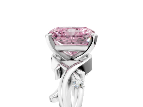 White gold Fancy Pink Radiant Cut Diamond Solitaire Ring with Twisted Band and Prong Setting_259