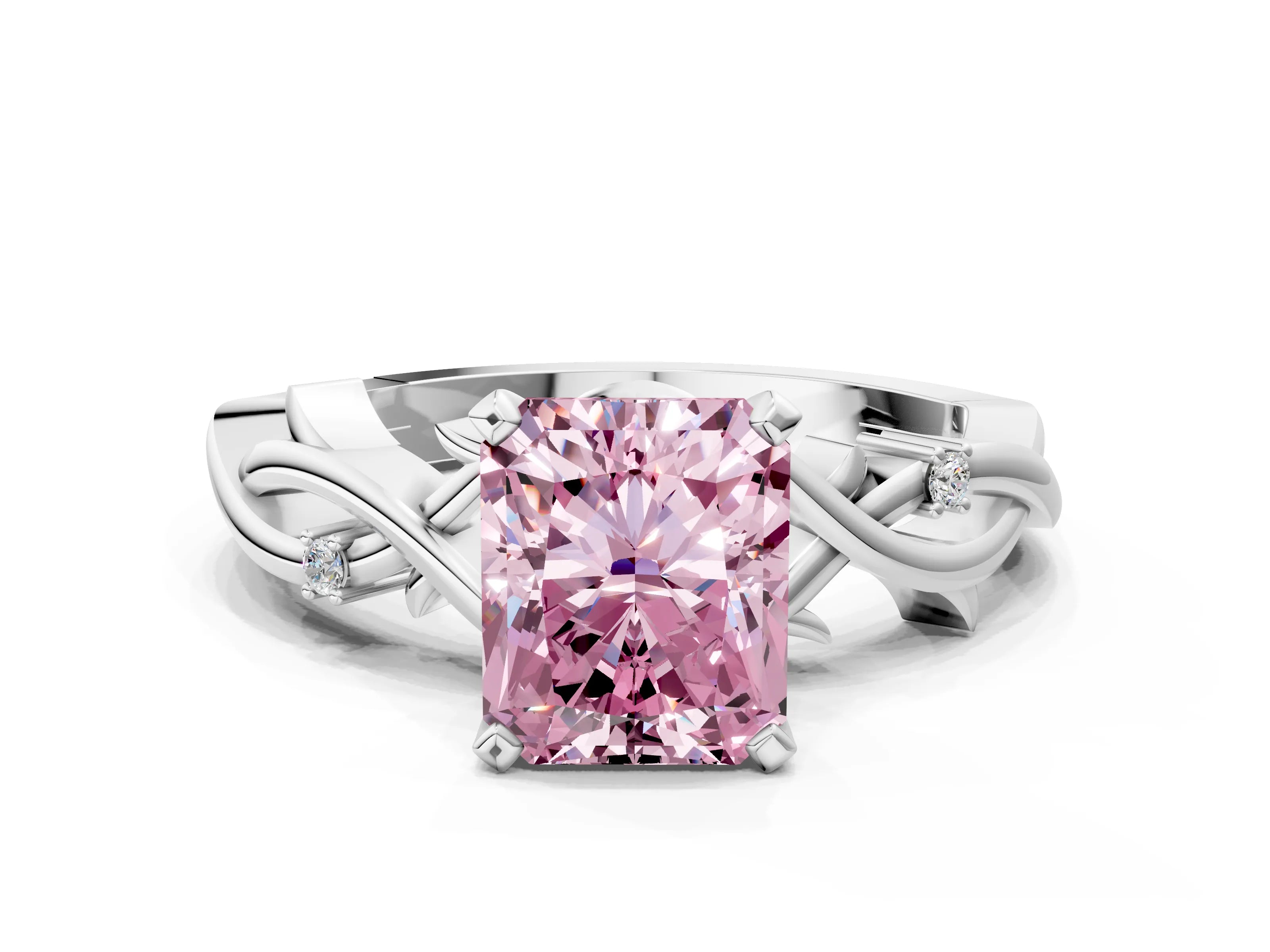 White gold Fancy Pink Radiant Cut Diamond Solitaire Ring with Twisted Band and Prong Setting_260