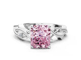 White gold Fancy Pink Radiant Cut Diamond Solitaire Ring with Twisted Band and Prong Setting_260