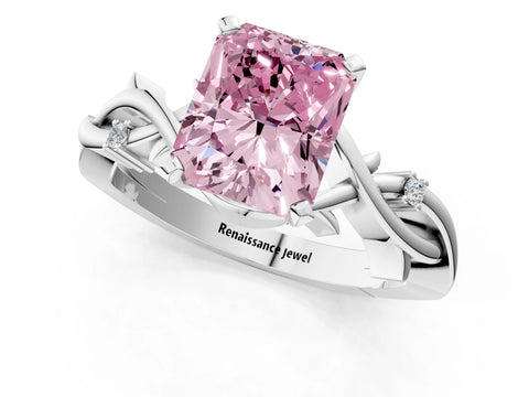 White gold Fancy Pink Radiant Cut Diamond Solitaire Ring with Twisted Band and Prong Setting_261