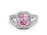 White gold Fancy Pink Radiant Cut Diamond Split Shank Halo Ring with Four-Prong Setting_70