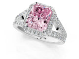White gold Fancy Pink Radiant Cut Diamond Split Shank Halo Ring with Four-Prong Setting_71