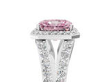 White gold Fancy Pink Radiant Cut Diamond Split Shank Halo Ring with Four-Prong Setting_75
