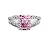 White gold Fancy Pink Radiant Cut Diamond Split Shank Pavé Engagement Ring with Four-Prong Setting_117