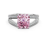 White gold Fancy Pink Radiant Cut Diamond Split Shank Ring with Pavé Band and Four-Prong Setting_74