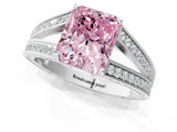 White gold Fancy Pink Radiant Cut Diamond Split Shank Ring with Pavé Band and Four-Prong Setting_75
