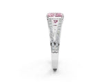 White gold Fancy Pink Radiant Cut Diamond Split Shank Ring with Pavé Band and Four-Prong Setting_76