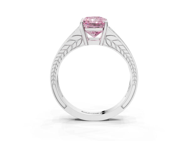 White Gold Radiant Cut Pave Split Shank Engagement Ring Setting for Fancy Pink Center