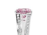 White gold Fancy Pink Radiant Cut Diamond Split Shank Ring with Pavé Band and Four-Prong Setting_83