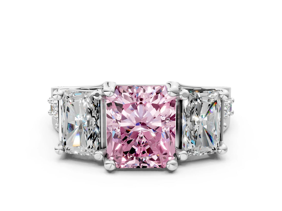 White gold Fancy Pink Radiant Cut Diamond Three-Stone Ring with Channel Set Band and Four-Prong Setting_73