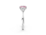 White gold Fancy Pink Radiant Cut Diamond Three-Stone Ring with Pear  Side Stones and Prong Setting_128