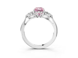 White gold Fancy Pink Radiant Cut Diamond Three-Stone Ring with Pear  Side Stones and Prong Setting_129