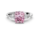 White gold Fancy Pink Radiant Cut Diamond Three-Stone Ring with Pear  Side Stones and Prong Setting_132