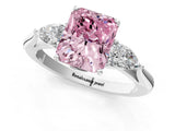 White gold Fancy Pink Radiant Cut Diamond Three-Stone Ring with Pear  Side Stones and Prong Setting_133