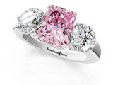 White gold Fancy Pink Radiant Cut Diamond Three-Stone Ring with Prong Setting and Classic Band_142