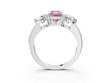White gold Fancy Pink Radiant Cut Diamond Three-Stone Ring with Prong Setting and Classic Band_144