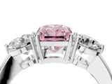 White gold Fancy Pink Radiant Cut Diamond Three-Stone Ring with Prong Setting and Classic Band_145