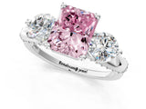 White gold Fancy Pink Radiant Cut Diamond Three-Stone Ring with Prong Setting and Pavé Band_1