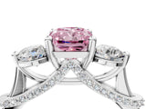 White gold Fancy Pink Radiant Cut Diamond Three-Stone Ring with Prong Setting and Pavé Band_4