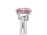 White gold Fancy Pink Radiant Cut Diamond Three-Stone Ring with Prong Setting and Pavé Band_5