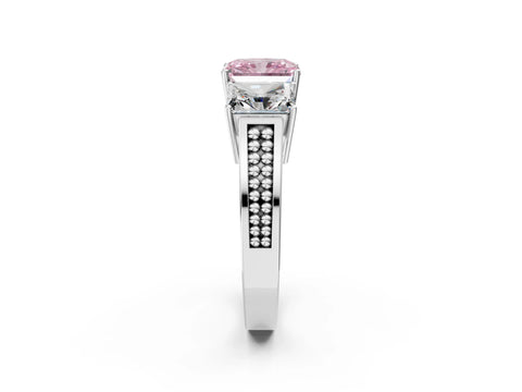 White gold Fancy Pink Radiant Cut Diamond Three-Stone Ring with Prong Setting and Textured Band_14