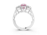 White gold Fancy Pink Radiant Cut Diamond Three-Stone Ring with Prong Setting and Textured Band_15