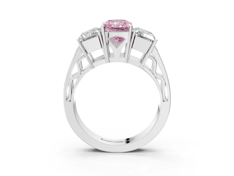 White gold Fancy Pink Radiant Cut Diamond Three-Stone Ring with Prong Setting and Textured Band_15